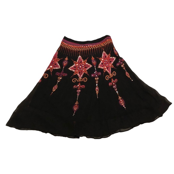 Bejeweled Black Sheer Chiffon Flirty Skirt - Picture 1 of 5